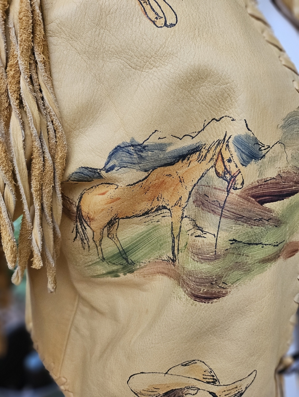 Vintage DD Ranch Wear Yoakum TX Calfskin Leather Fringed Airbrush Crop Jacket M - Picture 6 of 16